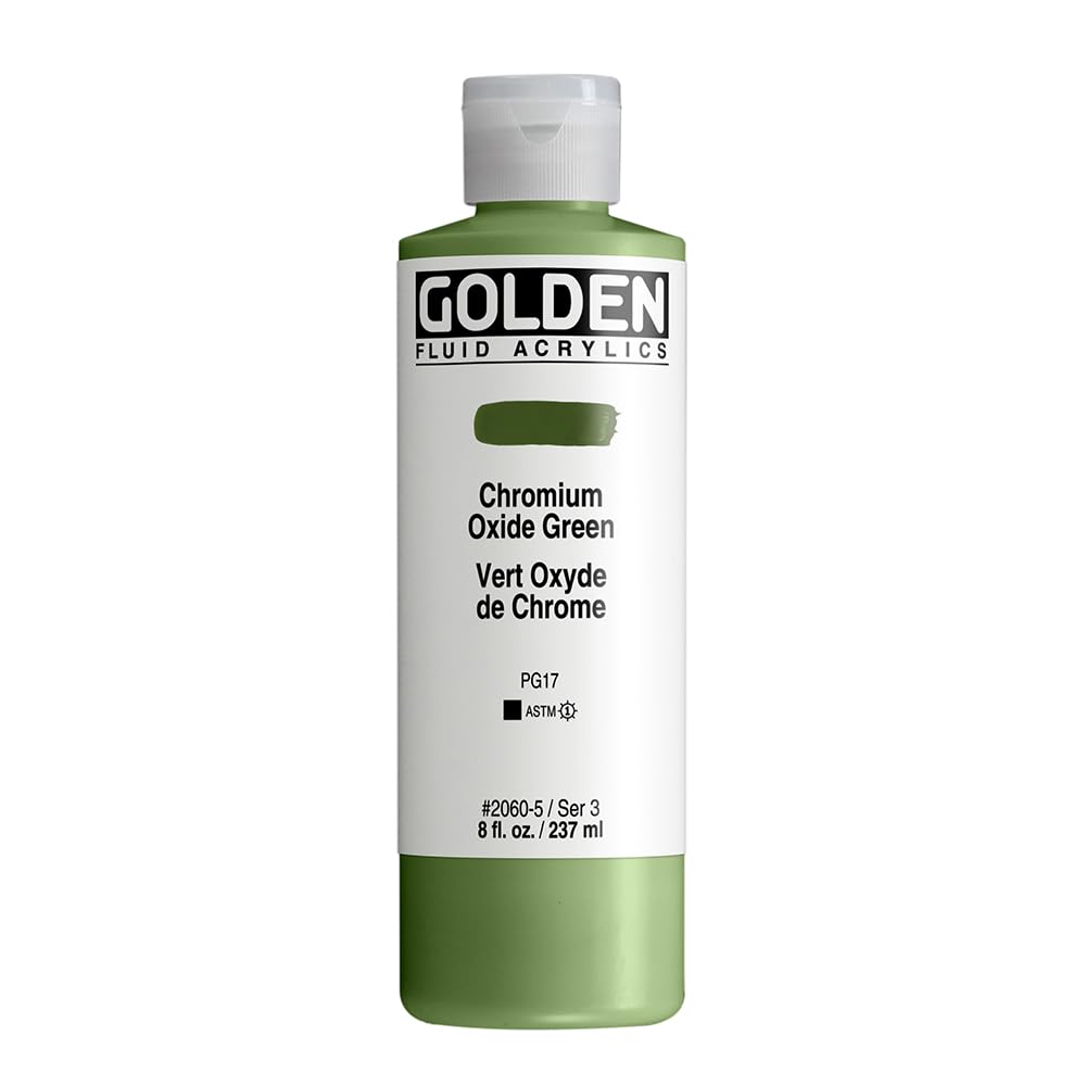 GOLDEN Fluid Acrylics, Chromium Oxide Green, 8 fl. oz. Bottle, Professional Acrylic Paint, Opaque