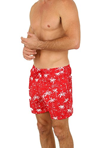 Uzzi Men's Swim Shorts Palm Tree Dry Fast Microfiber Trunks 1823 Red L #TOP2