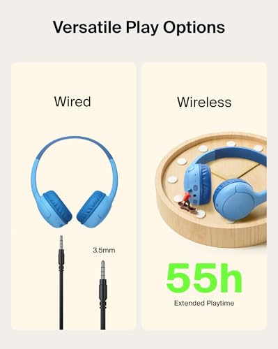 Image of Belkin SoundForm Mini 2 Wireless Kids Bluetooth Headphones - On-Ear Earphones w / 55H Battery Life, 85dB Safe Volume Limit, Built-in Microphone - Toddler Headphones for iPad, Tablet, School, Travel