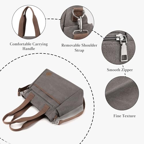 Canvas Crossbody Bag for Women Casual Shoulder Bag Multi-Pockets Tote Handbag Top Handle Bag Large Messenger Bag4