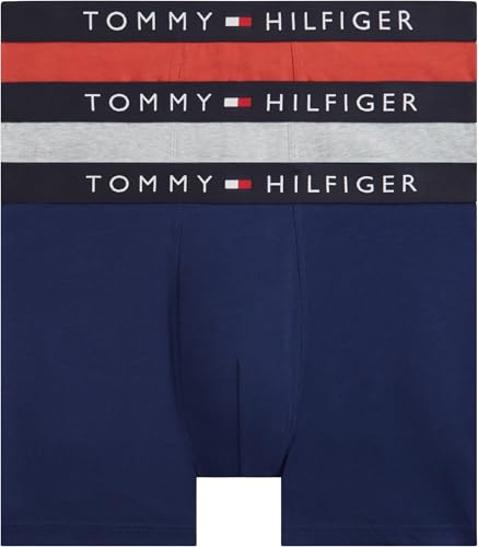 Tommy Hilfiger Herren 3er Pack Boxershorts Briefs mit Logobund, Mehrfarbig (Drk Ash/PRP NVY/Tr Rd), XXL – Ansicht 1