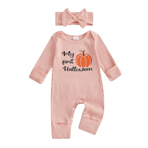 Image of FIOMVA My First Thanksgiving Outfit Baby Girl Newborn Ribbed Romper Long Sleeve Onesie 1st Thanksgiving Clothes Preemie Fall
