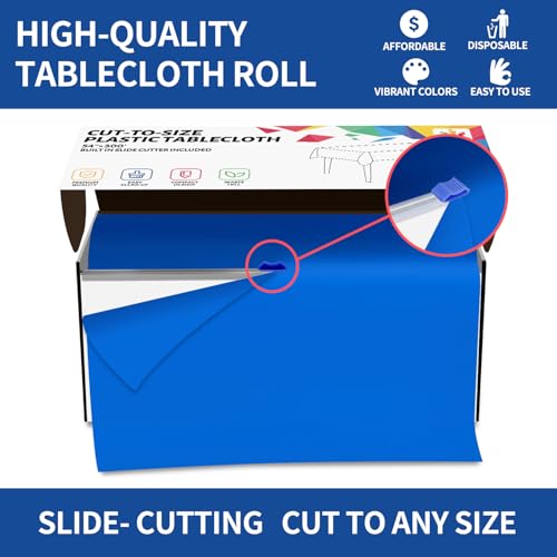 CXPSINC 54 Inch X 300 Feet Plastic Table Cover Roll Disposable Tablecloth with Slide Cutter for All Type/Shape Tables | Picnic, Party, Banquet, Birthdays, Weddings (Blue, 300 Feet) - Image 6