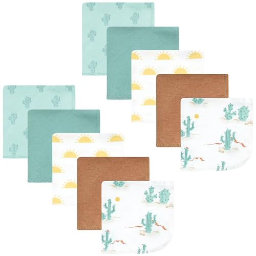 Image of Hudson Baby Unisex Baby Flannel Cotton Poly Washcloths, Desert Cactus 10 Pack, One Size