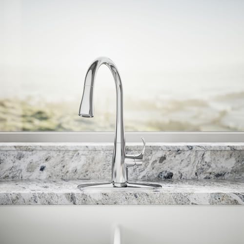 Image of KOHLER 597-CP Simplice Pull Down Kitchen Faucet, 3-Spray Faucet, Kitchen Sink Faucet with Pull Down Sprayer, Polished Chrome