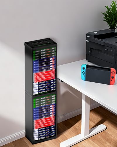 Image of Nargos Video Game Storage Stand Tower for PS5 /PS4 /PS3 /Xbox Series S & X /Xbox One, Universal Game Disc Holder Vertical Blu Ray Case Organizer, Black
