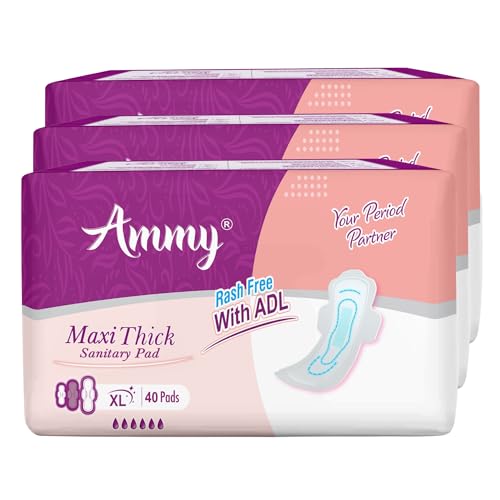 Image of Ammy Super Absorbent Maxi Thick Sanitary Pads - 120 Pcs XL for Medium Flow | Cottony Soft, Rash Free, Leak Lock with 6-Layer Shield & Active Flow Layer | Pack of 3