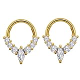Hoisy 2PCS Piercing de Aro para Nariz Acero Inoxidable 16G 1.2x8mm, Aro con Circonita, Piercing Nariz Septum Oro