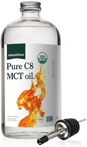 Natural Force Organic Pure C8 MCT Oil – Liquid MCT Oil in Glass B...