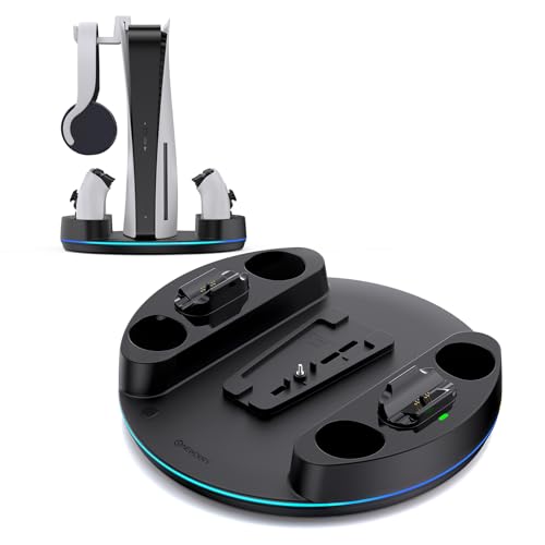 NEWDERY PS5 Vertical Stand & Dual Controller Charger, RGB