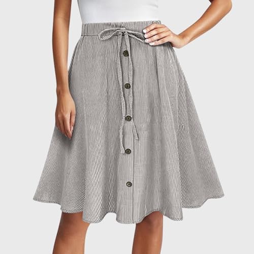 Women's High Waist Drawstring Skirt, Fashion Ruffle Hem A-Line Midi Skirts Going Out Casual Clothes with Button4