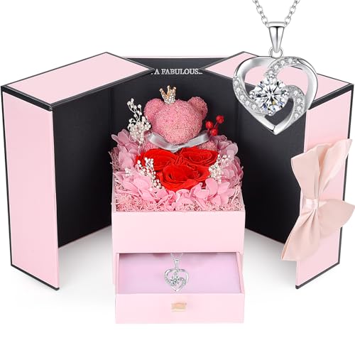 ELEUTH Rose Moosbär Geschenke für Mama,Echte Ewige Rose Geschenkbox mit Halskette,Konservierte Rose Blumen Box Muttertagsgeschenk fur Mama Frauen Ehefrau Freundin Oma Valentinstag Jahrestag Weihnachte ELEUTH Rose Moosbär Geschenke für Mama,Echte Ewige Rose Geschenkbox mit Halskette,Konservierte Rose Blumen Box Muttertagsgeschenk fur Mama Frauen Ehefrau Freundin Oma Valentinstag Jahrestag Weihnachte