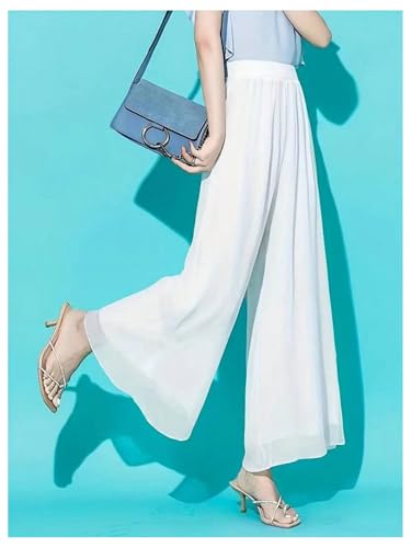 Women's Wide Leg Elastic Waist Flowy Pants Loose Casual Sheer Palazzo Trousers3