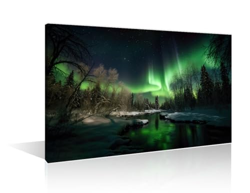 Toile paysage d'hiver aurore boréale grande taille décoration murale moderne