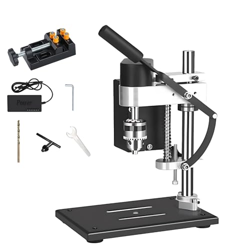AXGCAA Kit Mini Trapano a Colonna Elettrico da banco, Trapano a 7 velocità con morsa da banco, Supporto per Trapano di precisione, mandrino da 0,6 a 6 mm, per forare Legno e Metalli in PVC