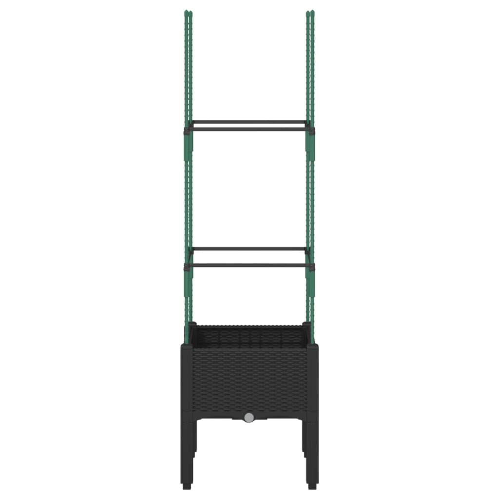 Rankhilfe Pflanzkübel Schwarz 40x40x142,5 cm PP Rattan-Optik Blumentopf mit Spalier für Tomaten Rosen Balkon Garten und Terrasse