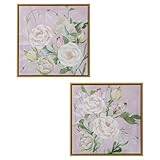 DRW Bild auf Leinwand mit Blumen und Holzrahmen in verschiedenen Farben, 40 x 40 x 3,5 cm