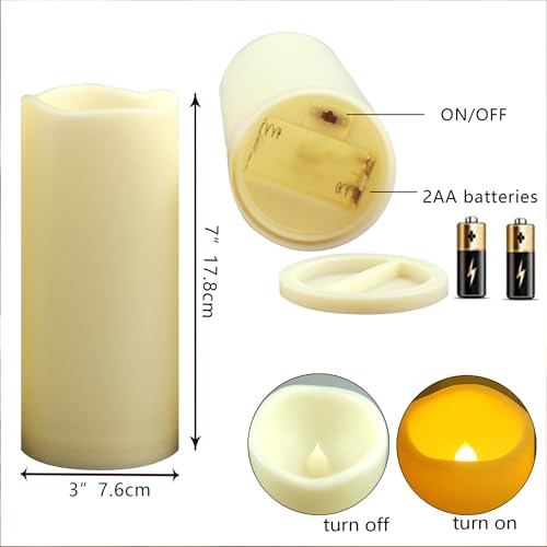 Image of 2 Outdoor Battery Operated Flameless LED Pillar Candles w /Remote Timer 3x7