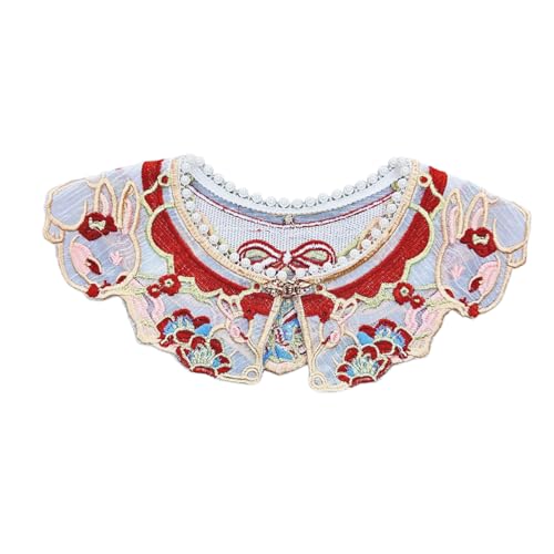 Kids Girls Chinese Vintage Embroidered Flower Shawl Wrap Scarf Pearl Beaded Neckline Dresses Decorative False Collar