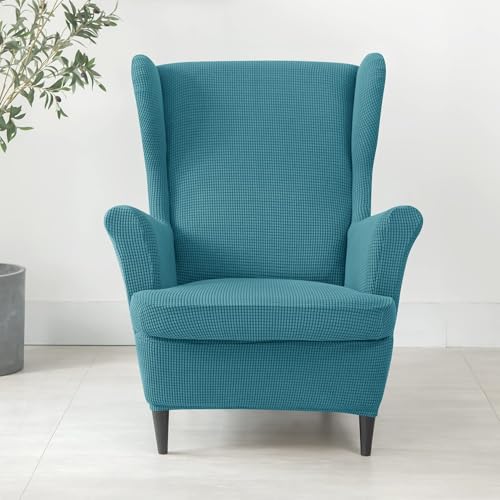 Housse de fauteuil bleu avec repose-pieds extensible en élasthanne - 4