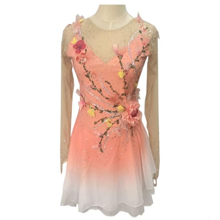 Abito da Gara per Pattinaggio Artistico Femminile Costume da Pattinaggio A Rotelle Professionale Femminile Fiore Stereoscopico Fatto A Mano Body per Ginnastica Ritmica