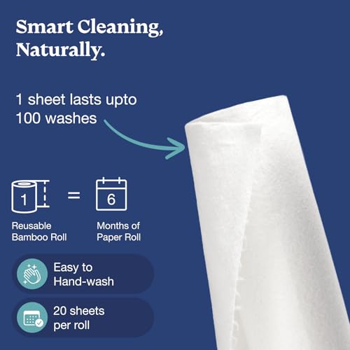 Image of BLUVIA Bamboo Reusable Kitchen Towels | 2000 Times Washable | Soft Absorbent, Quick-Dry Cleaning Cloth | Long-Lasting Multipurpose Eco Wipes Towels for Kitchen & Home (Pack of 1) 20 Sheets