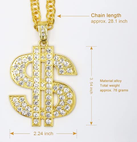 PinCute 18K Gold Plated Dollar Chain Necklace, Fake Gold Chain for Men, Dollar Sign Hip Hop Chain Necklace Pendant for Men and Women4