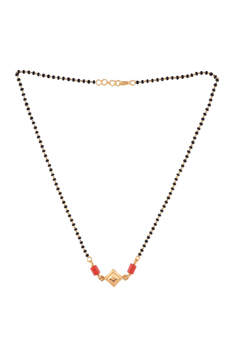 black beads Mangalsutra karimani 18" SHORT with White stone pendant one gram gold No.1371