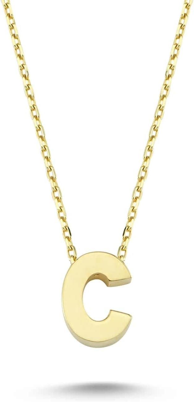 Wish CaratWish Carat 14k Gold Letter Necklace - 14 Karat Gold Jewelry, Alphabet Letter Necklace, Yellow Gold Pendant, Initial Necklace 14k Solid Gold, Gold Necklace for Women | 18''