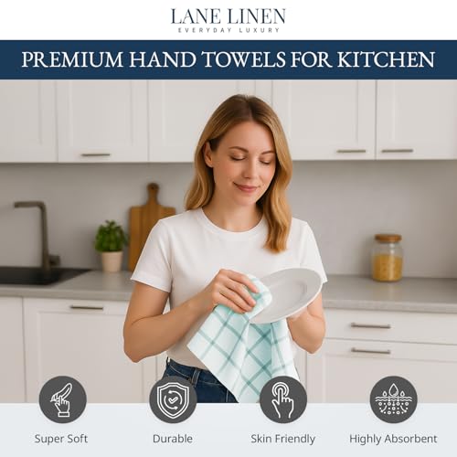 LANE LINEN Tea Towels Set - 6 Pack, 18”x28”, 100% Cotton Kitchen Towels, Absorbent & Quick-Drying Dish Towels Set with Hanging Loop - Aqua
