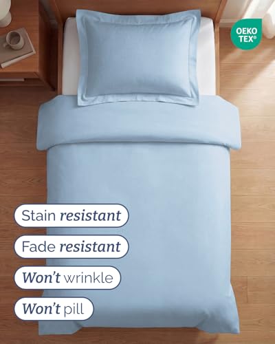 Image of Duvet Cover Twin /Twin XL Size Set - Extra Soft Twin /Twin XL Duvet Cover 68 inch x 90 inch with 1 Pillow Sham for Women, Men, Kids & Teens - Comfy, Easy-Care & Fade Free w / Zipper Closures & Ties (Light Blue)