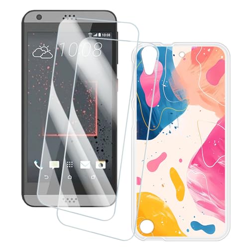 OAGELIM 2 Pack Screen Protector + Case Compatible with HTC Desire 530 (5 inch) Case Artistic Cover and Tempered Glass Film Anti-Scratch (Colorful)