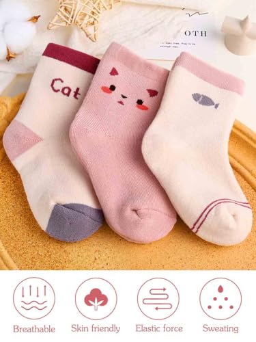 Urieo Baby Girls Socks Cartoon Crew Socks Toddler Warm Cotton Socks for 6-12 Months3