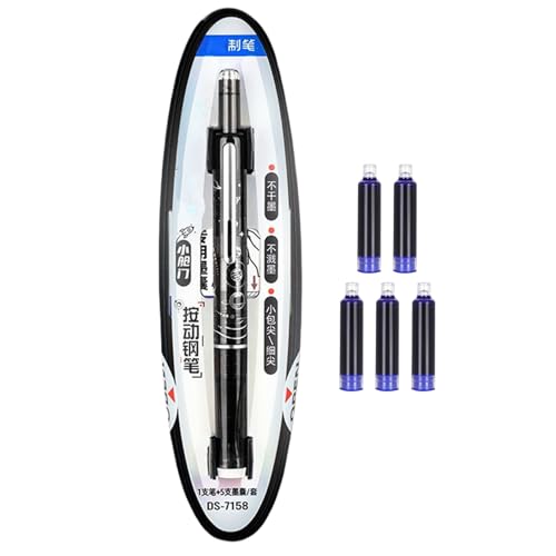 Liakyunf Pluma Estilográfica Recargable | Plumas Retráctiles con 5 Recambios de Tinta,Punta Fina 0.38mm Material Escolar Papelería para Caligrafía Diario Notas