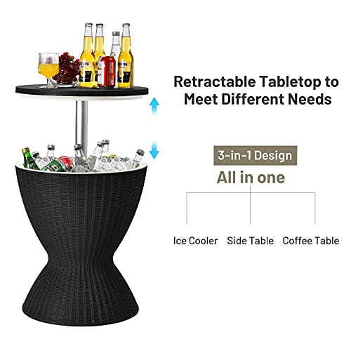 Image of Tangkula Outdoor Cooler Table, Multi-Functional Cooler Bar Table, Adjustable Height Ice Cooler Side Table w /Drain Plug, 8 Gallon Beer & Wine Cooler, Rattan Style Patio Furniture for Pool Parties