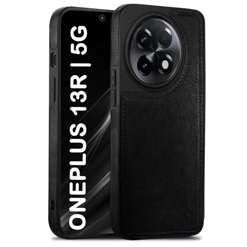 Image of Luxury Leather for OnePlus 13R Back Cover Logo Visible Vintage Ultra Slim Protective Case - Black