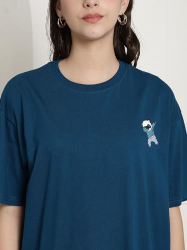 Image of Preneum Women's Cotton Graphic Printed Baggy Fit Drop-Shoulder Sleeves Cotton Oversized T-Shirt