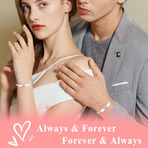 Cupimatch 2pcs CZ His and Hers Couple Bracelets Set, Adjustable Titanium Stainless Steel Always & Forever Forever & Always Love Matching Bracelet Link Jewelry Set2