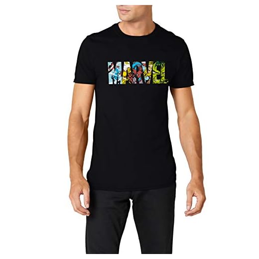 MARVEL Comic Strip Logo T-Shirt Camiseta, Negro (Black), Large para Hombre