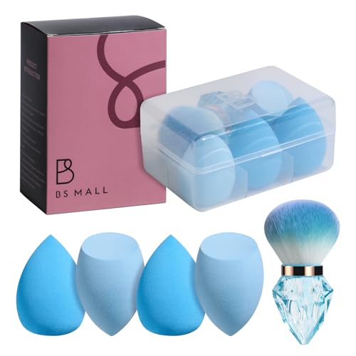 Makeup Sponge Set Kabuki Brush BS-MALL 5 Pcs for Liquid, Cream, and Powder, Multi-colored Makeup Sponges and Travel Powder Diamond Brush with Case