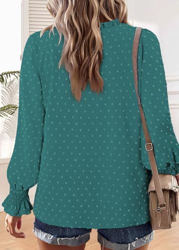 BETTE BOUTIK Boho Shirts Womens Long Sleeve Plus Size Crochet Blouses Dressy Casual Fall Winter V Neck Loose Western Flowy Tops Babydoll Chic Cute Shirt Azure 3X