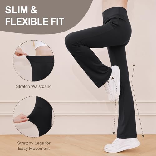 DIPUG Girls Flare Leggings with Pockets High Waisted Bootcut Yoga Dance Legging 4T-13Y3