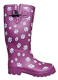 Boucle réglable Tosh Bottes en caoutchouc pour femme avec boucle réglable Motif tête de mort Taille 36 à 42, Patte de Chien Haute, Aubergine, 37 EU