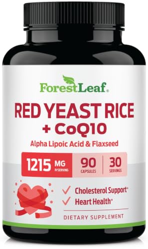 Red Yeast Rice 1215 mg. Capsules - Extra Strength Red Rice Yeast with CoQ10 Supplement Plus Alpha Lipoic Acid & Organic Flaxseed Citrinin Free Supports Cardiovascular Health Non-GMO 90 Veggie Caps