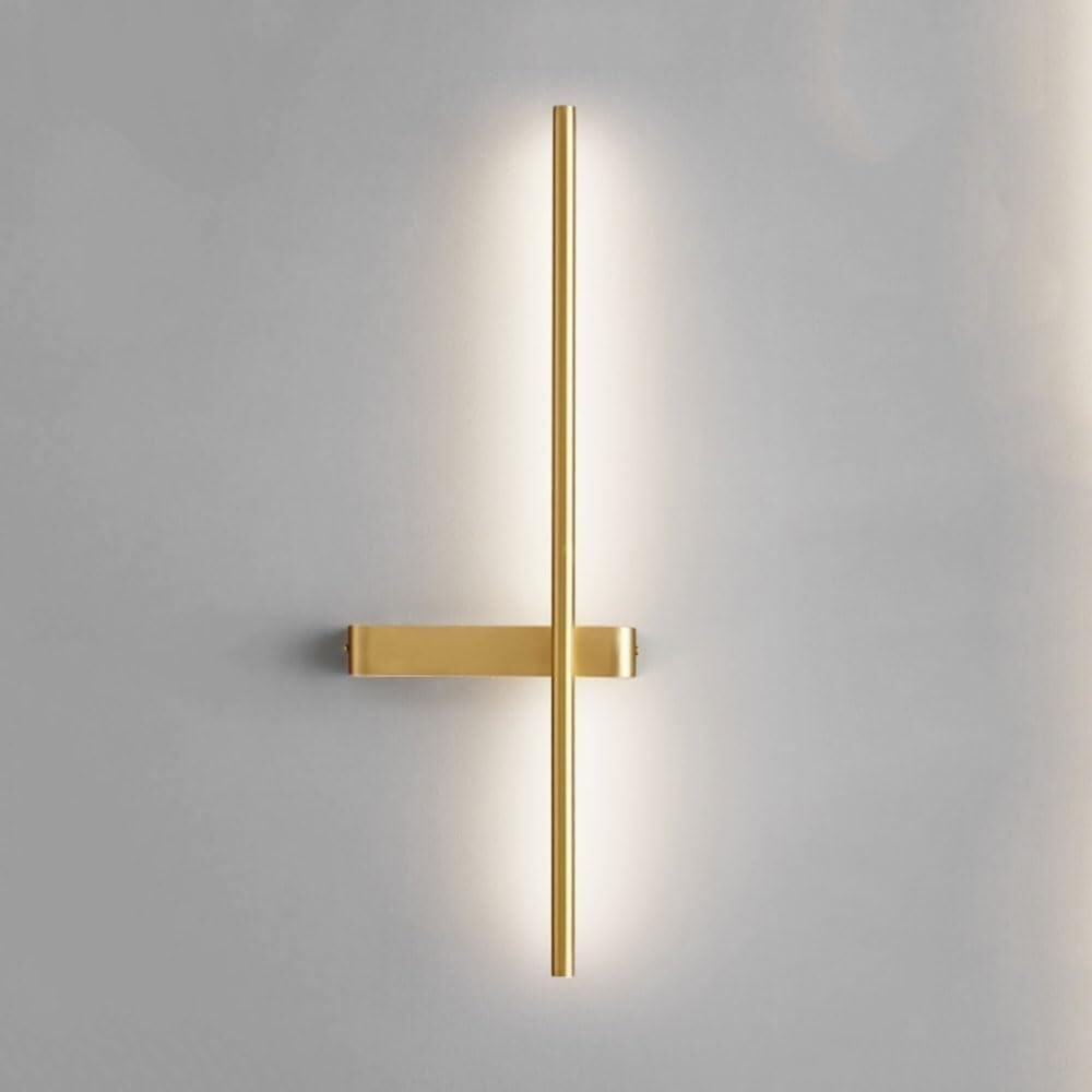 CWCQGH Modern Copper Wall Sconce Led Linear Lamp Minimalist Long Light Fixture 3000k/4000k/6000k 60cm/90cm Living Bedroom,Brass Color-60cm