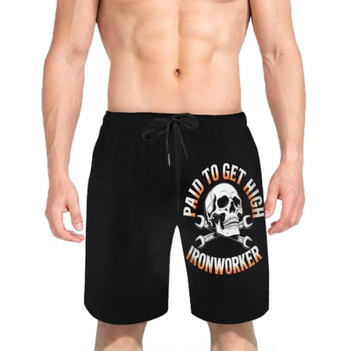 Funny Ironworker Cool Skull Mens Swim Trunks Boys Quick Dry Board Shorts with Mesh Lining3
