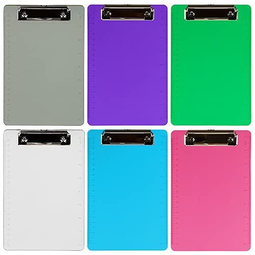 JAM PAPER Small Memo Plastic Clipboards with Low Profile Metal Clip - Mini (6 x 9) - Assorted Colors - 6 Clip Boards/Pack
