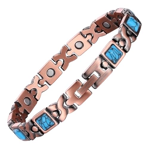 Image of Copper Bracelet for Women 99.9% Pure Copper Crystal Bracelets Link Chain Charm Jewelry Present 3500 Gauss with Adjustment Tool