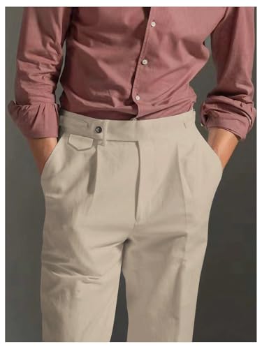 GORGLITTER Men's Slim Fit Dress Pants Elastic High Waisted Pleated Work Pants Business Casual Outfits4