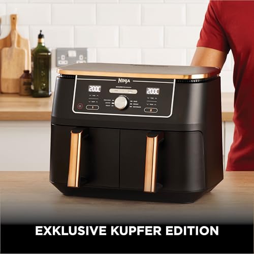 Ninja Foodi MAX dvozonska zračna friteza, 9,5L zračna friteza, 2 odjeljka, s hvataljkama, neprianjajući premaz, košare za pranje u perilici posuđa, 6-u-1, Amazon Exclusive, bakar/crna, AF400EUCP